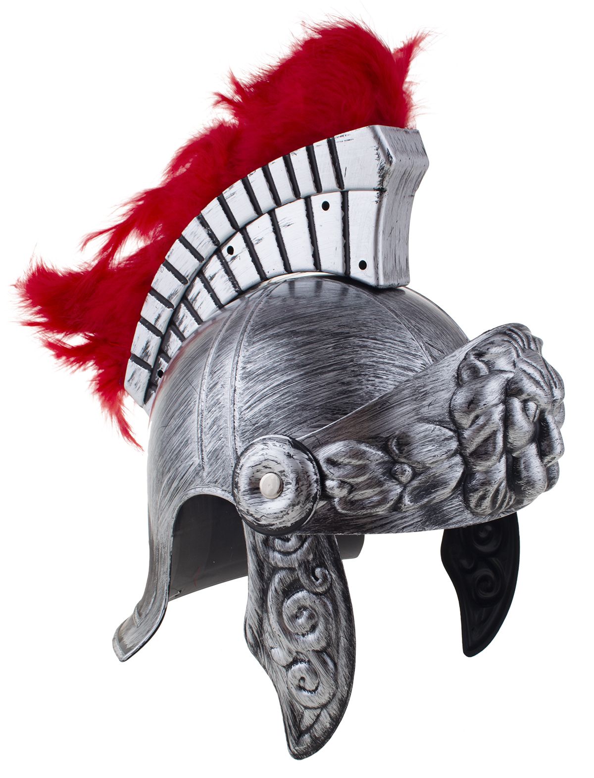 Romeinse helm zilver met rode pluimen - 